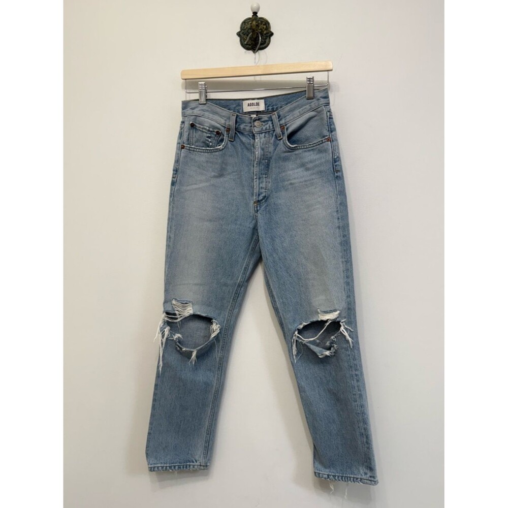 Agolde Riley High Rise Straight Crop Jean Button Fly Distressed Women 26 Cotton